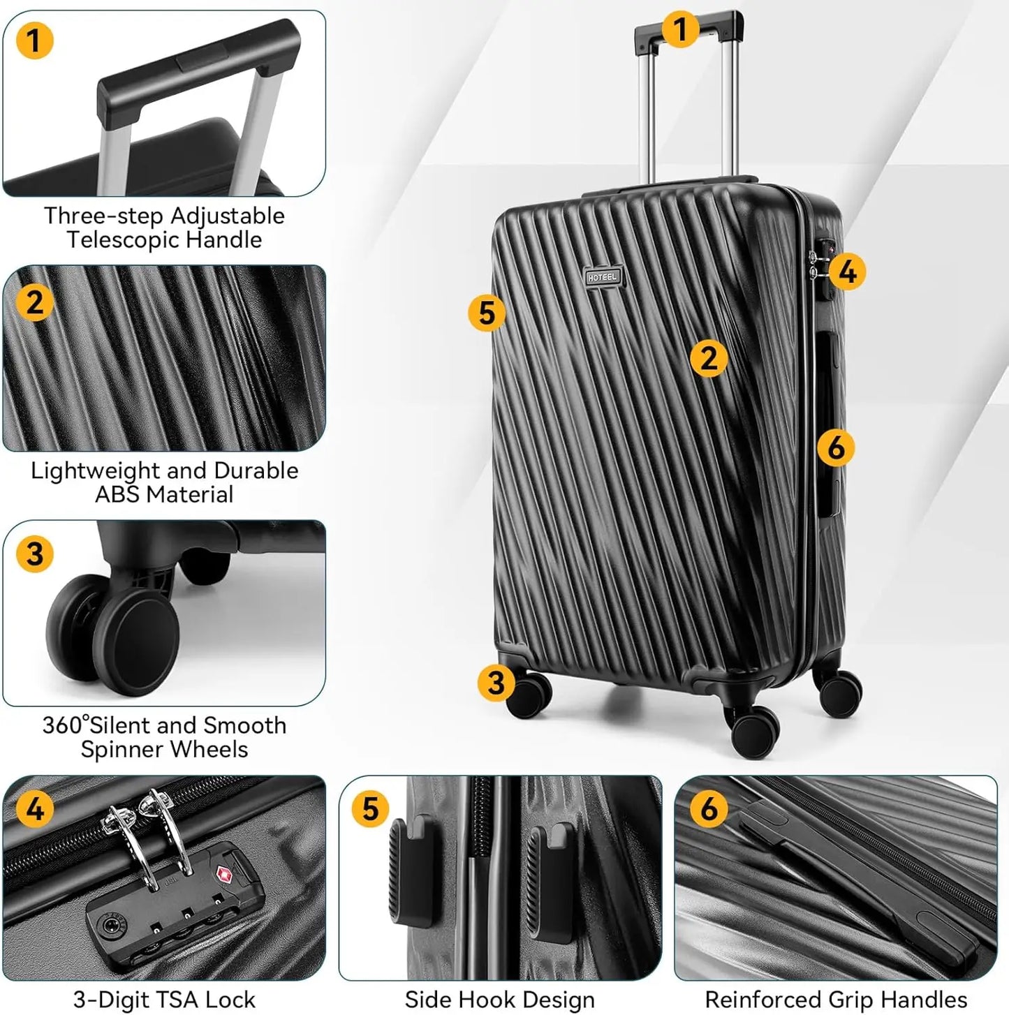 3 Piece Luggage Sets Hardshell Suitcase With TSA Lock