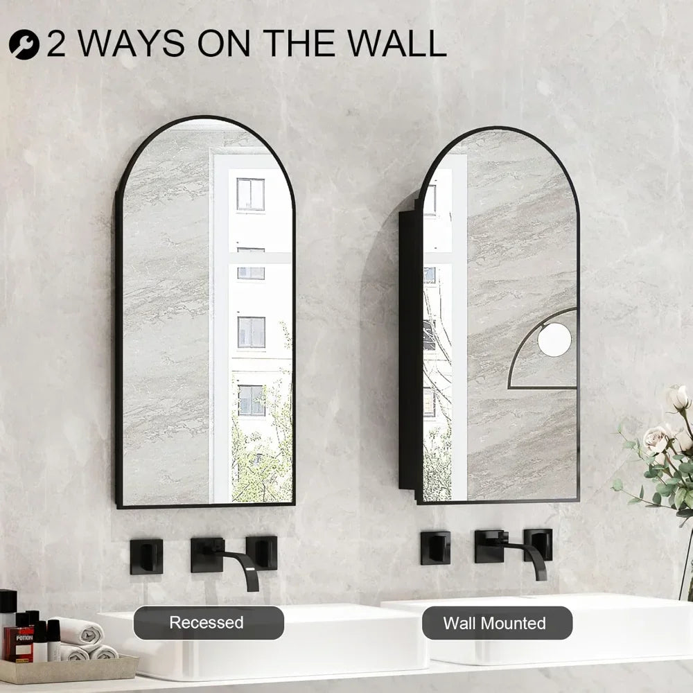 Arched Mirror With Cabinet Installed