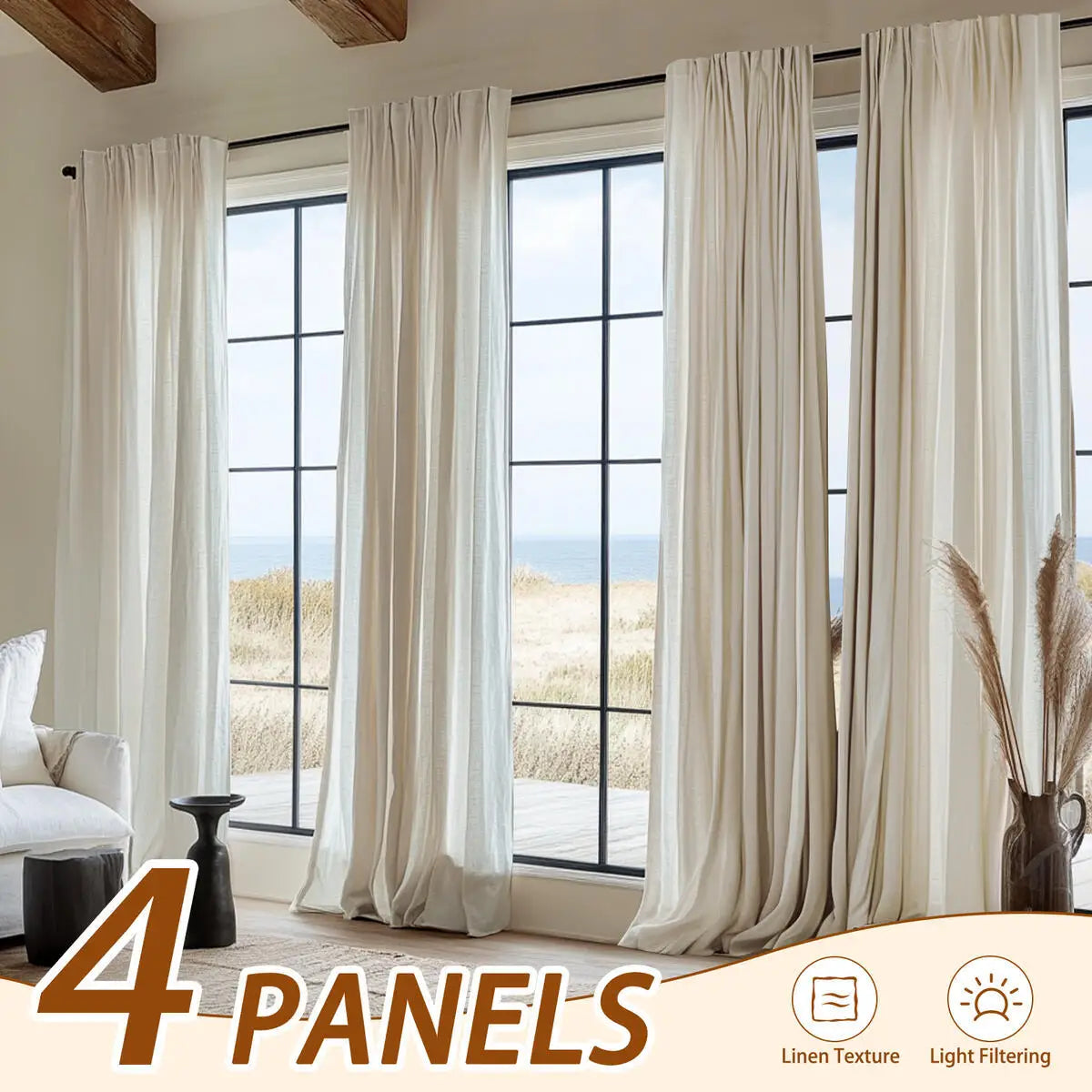 4PCS Farmhouse Light Filtering Curtains