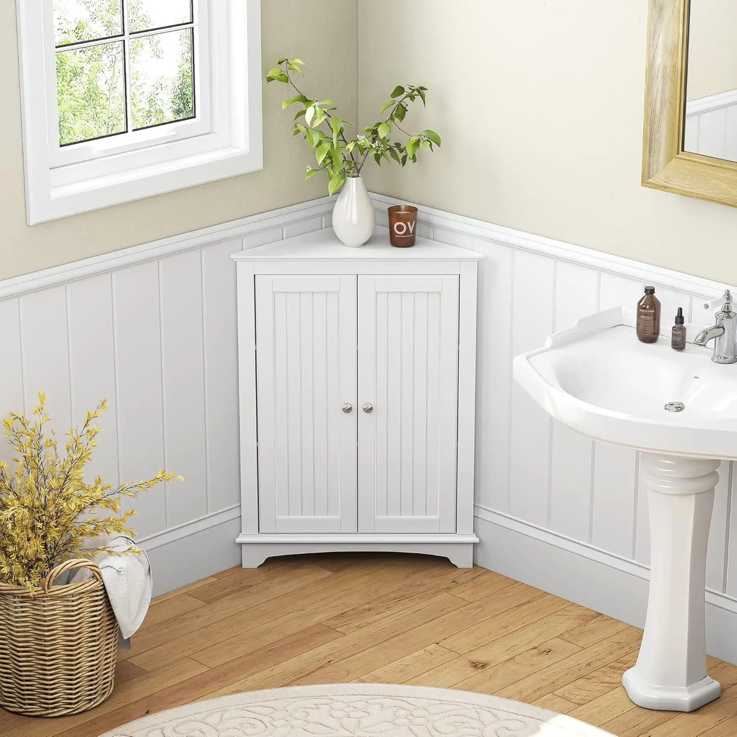 Corner Cabinet with Two Doors and Shelves