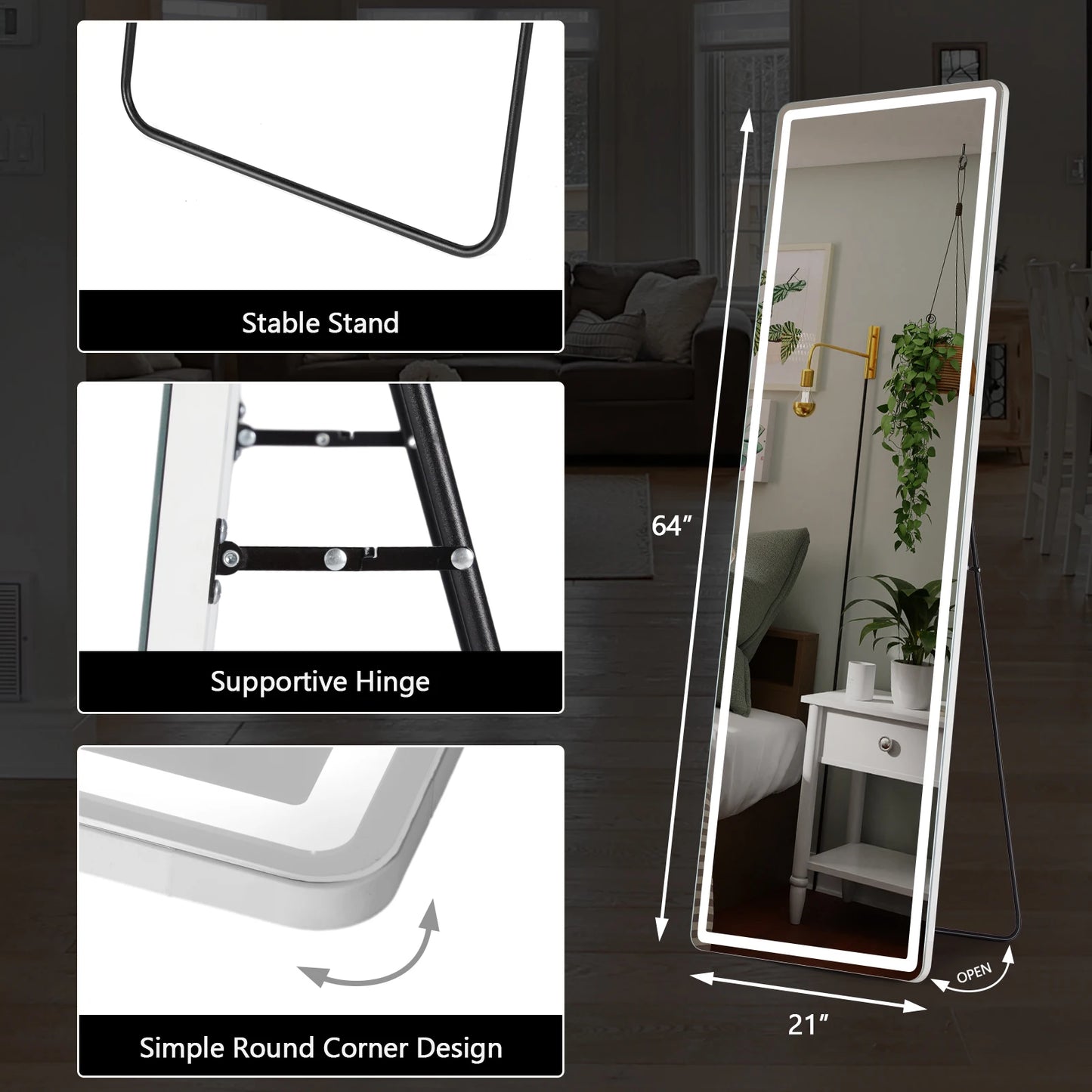 Full Length Mirror Standing Hanging or Wall-Mounted