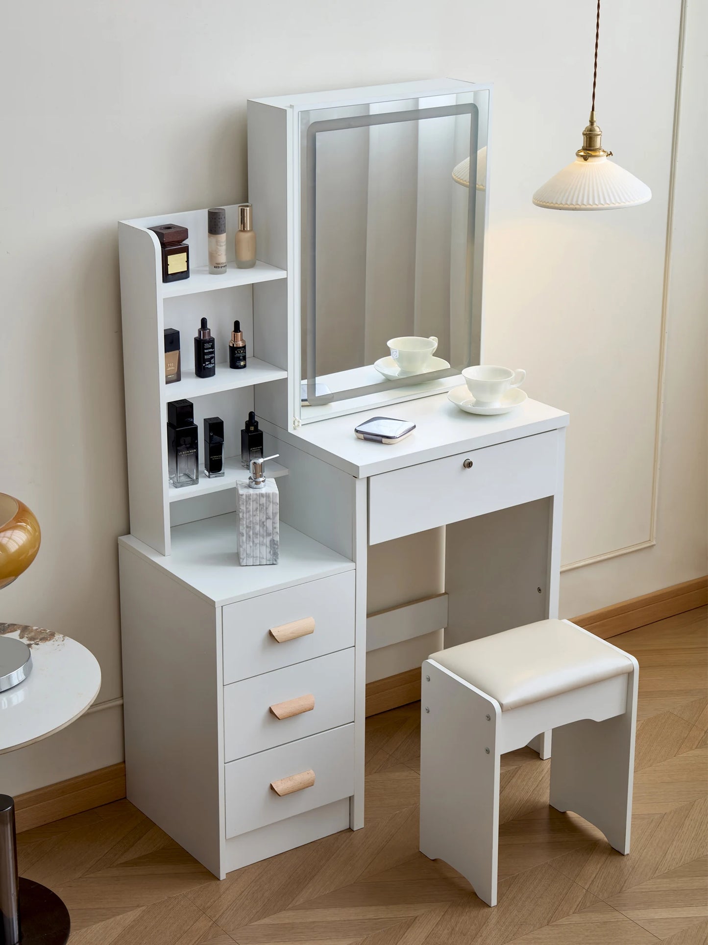 Makeup Dresser with Sliding Mirror and Lights