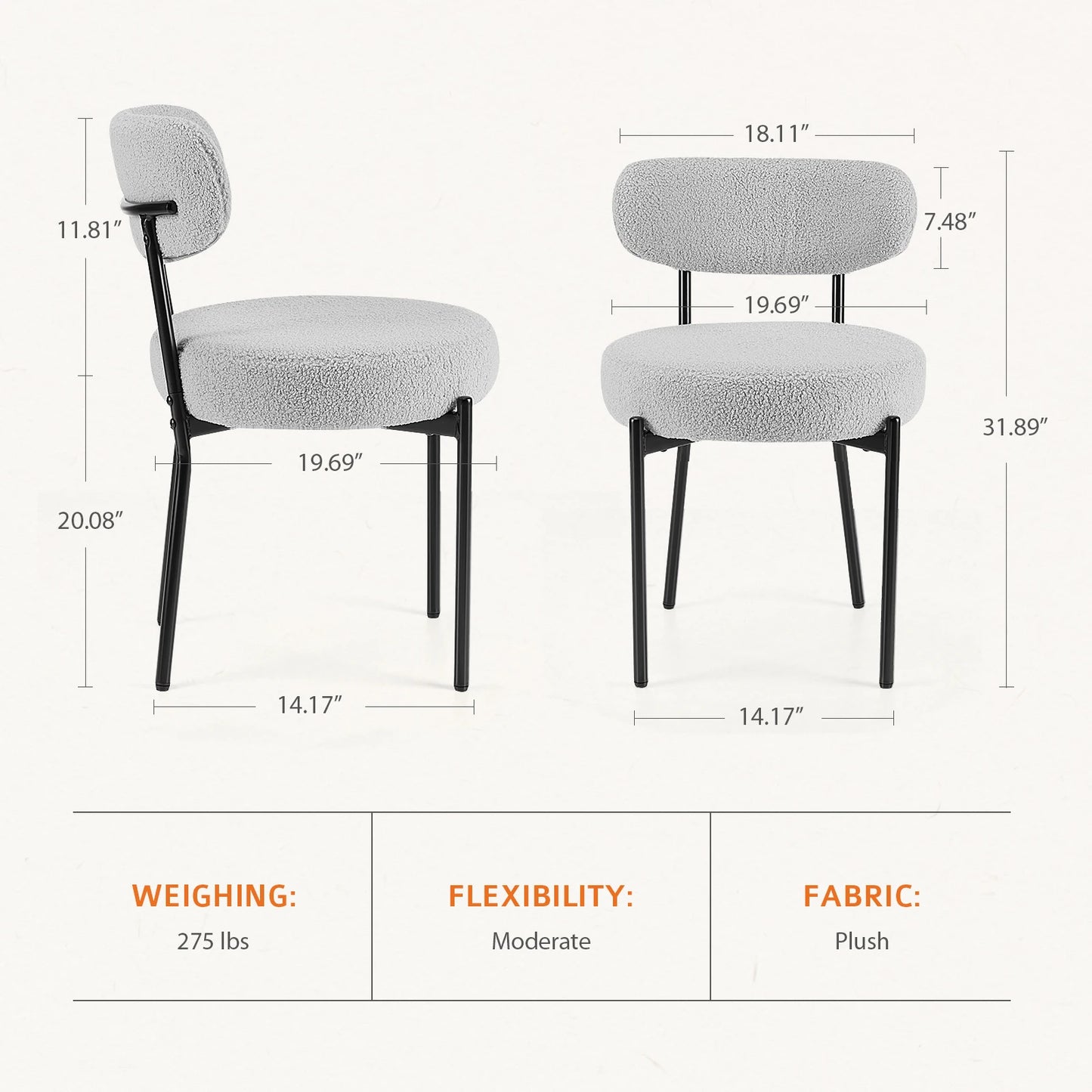 Round Dining Chairs Set of 2 Plush Fabric