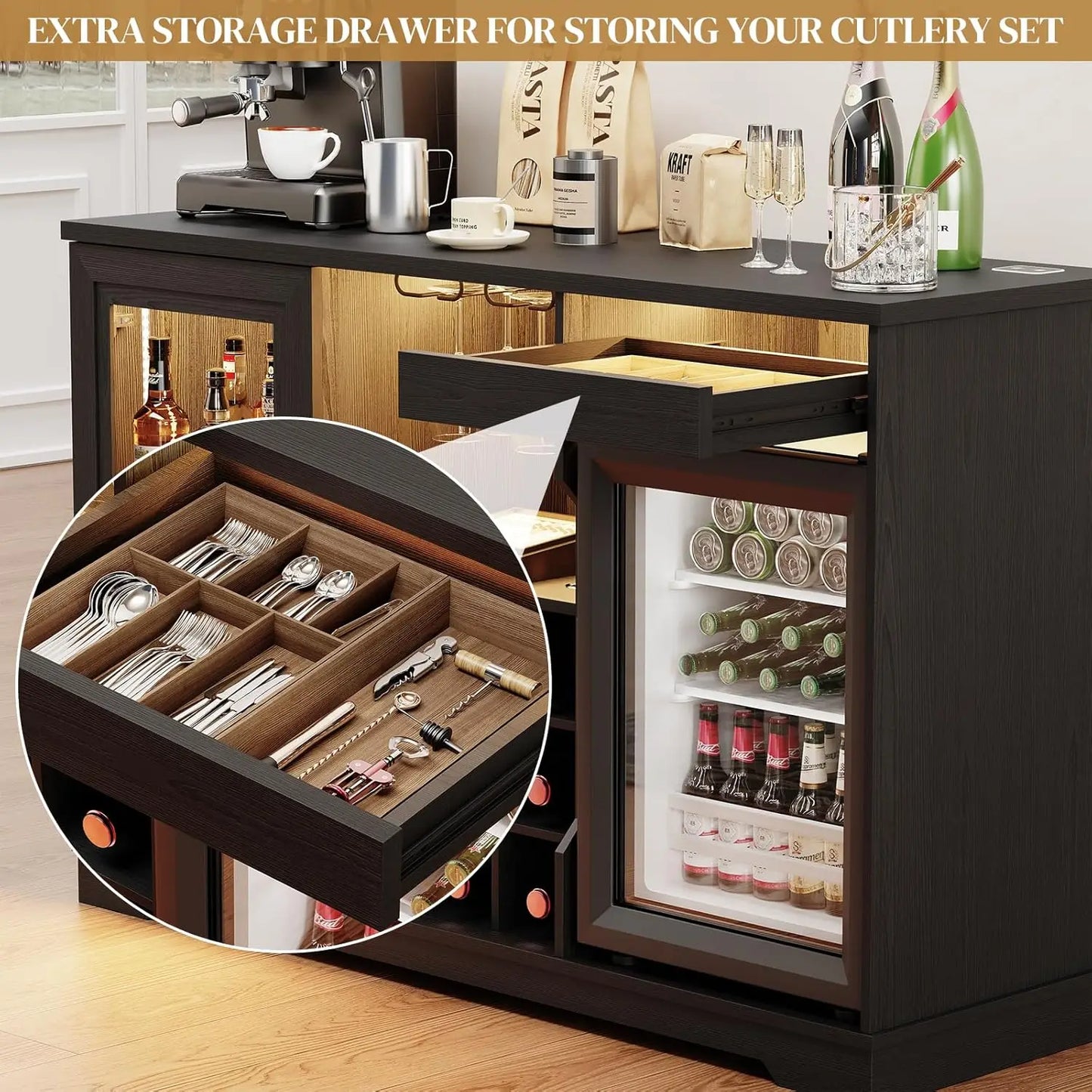 Wine Bar Cabinet with Fridge included