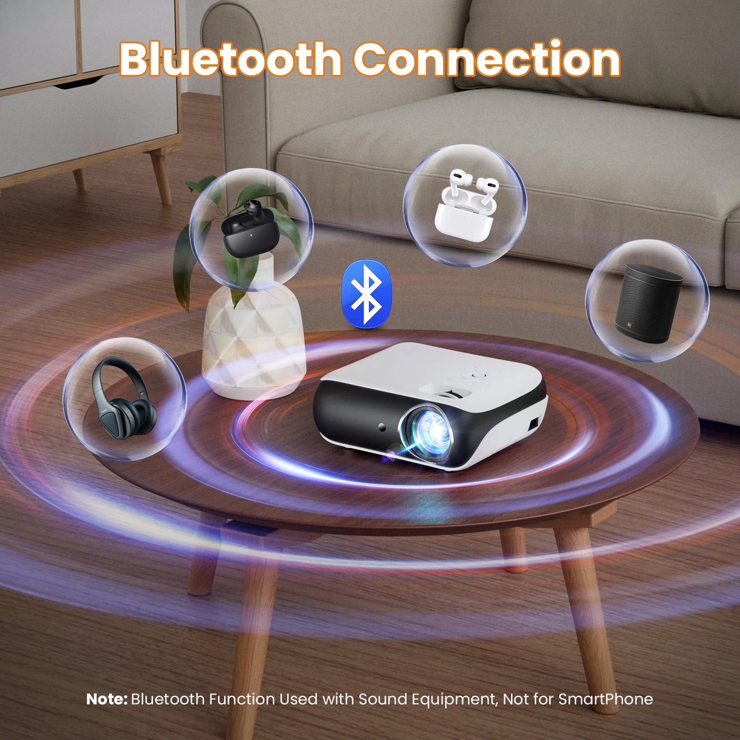 1080P Bluetooth projector, portable outdoor