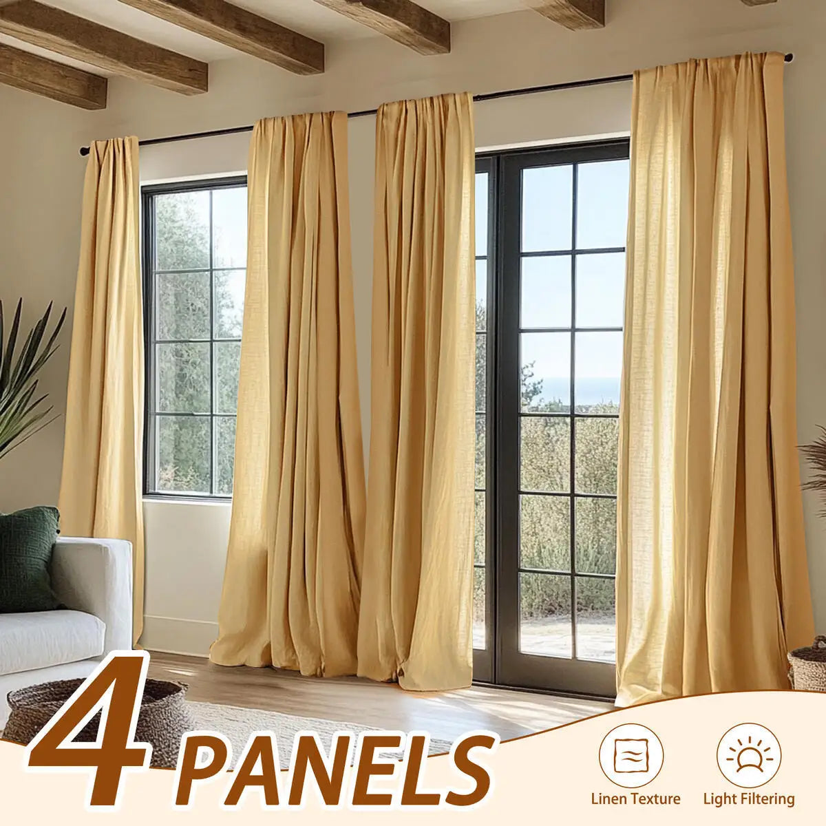 4PCS Farmhouse Light Filtering Curtains