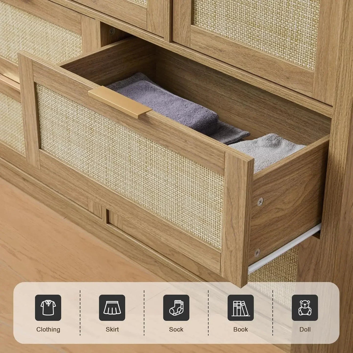 Rattan Chests of Drawers with Metal Handle