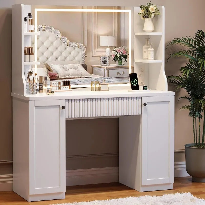 Makeup vanity table with additional power outlet