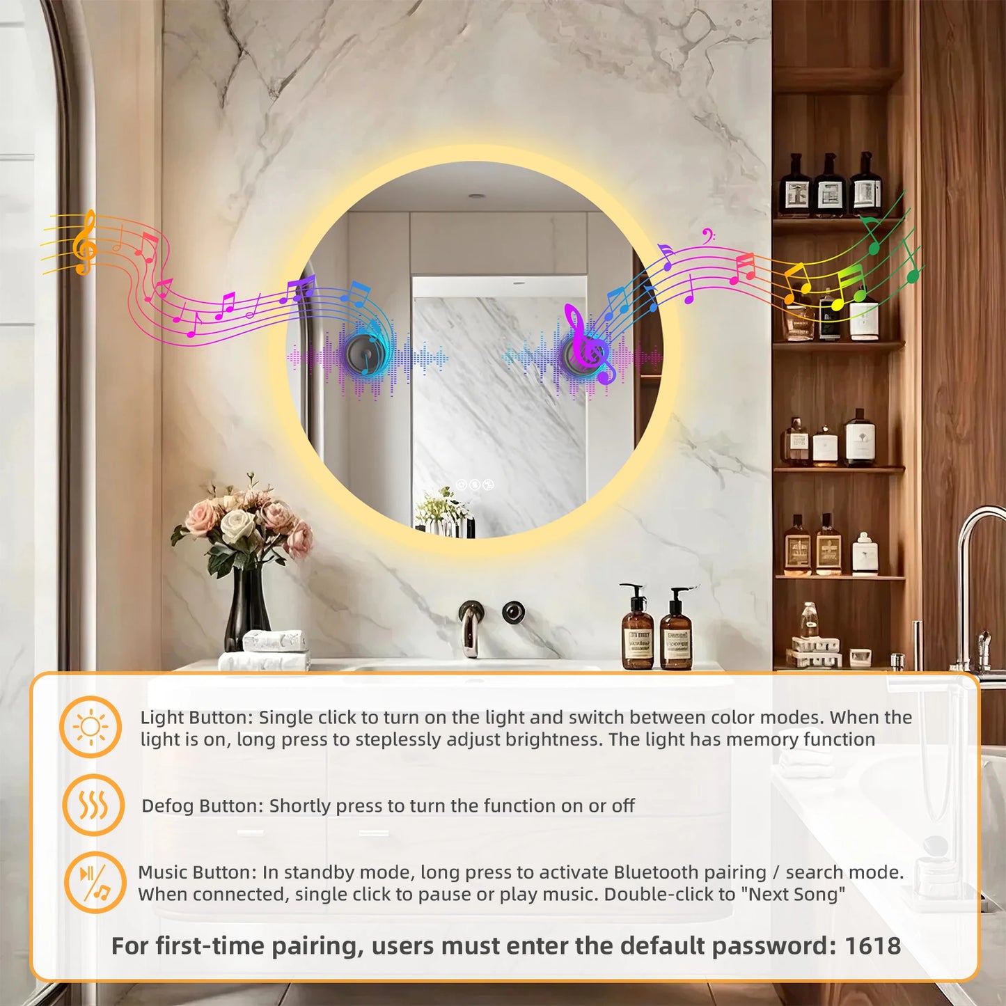 Dimmable Led Bathroom Mirror with Bluetooth Speaker