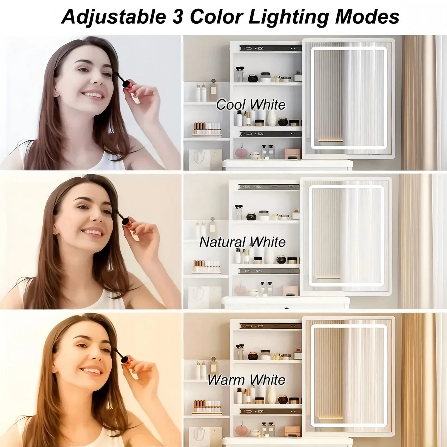 Makeup Dresser with Sliding Mirror and Lights