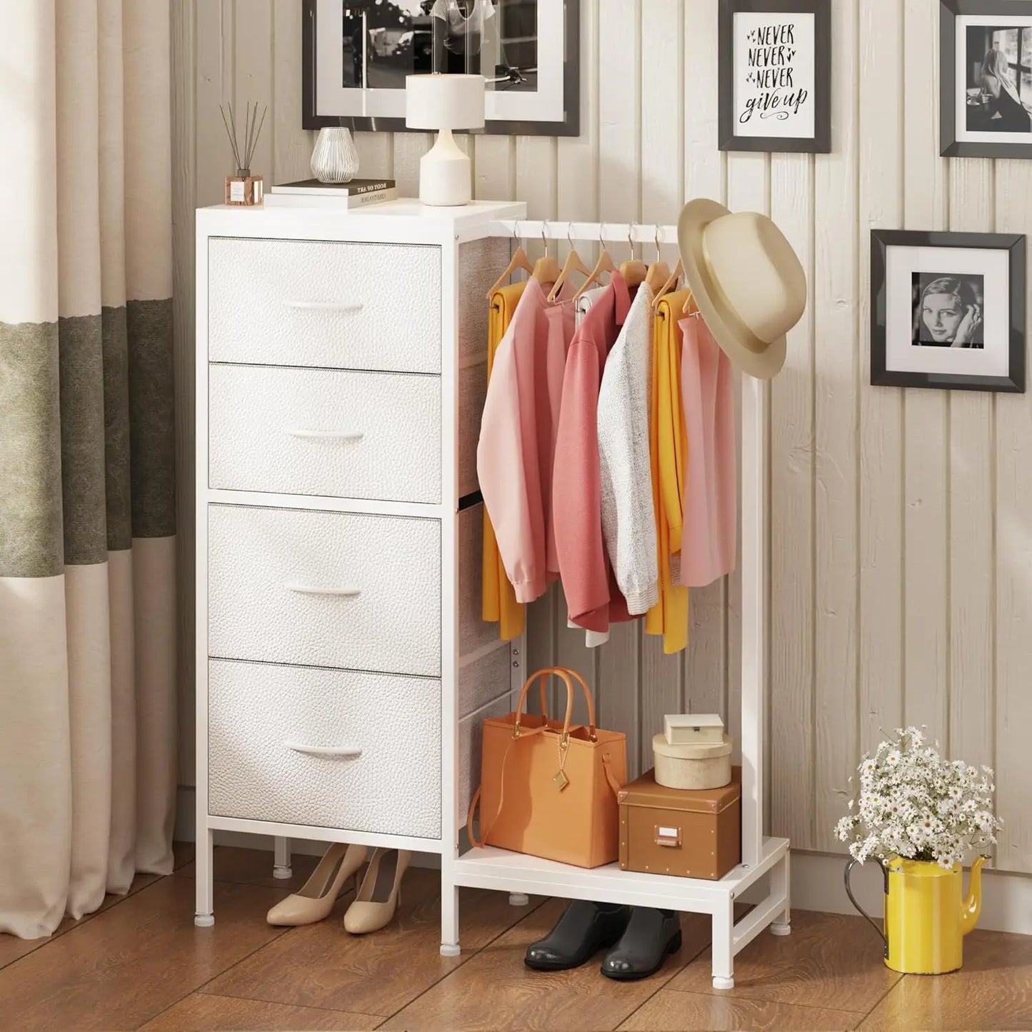 Dresser with Hanging Rack with 4 Drawers