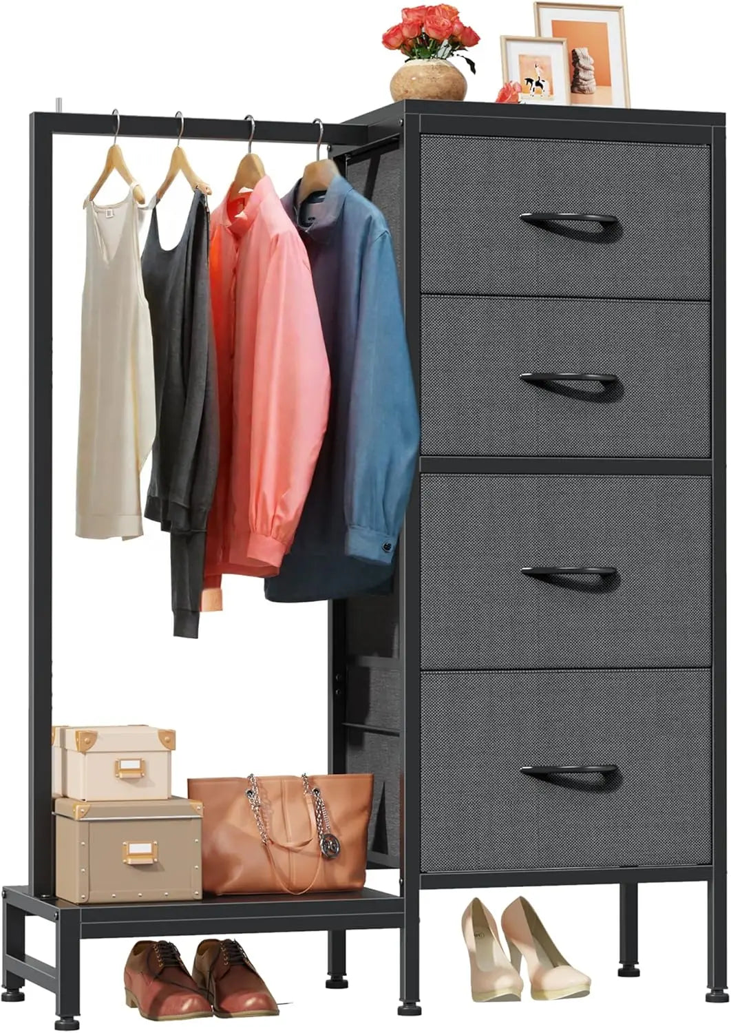 Dresser with Hanging Rack with 4 Drawers