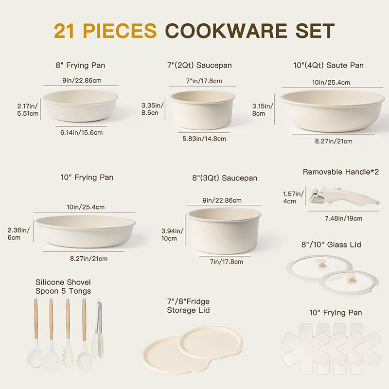 21pc Pots and Pans Set Non-Stick Ceramic with Sensor Handles