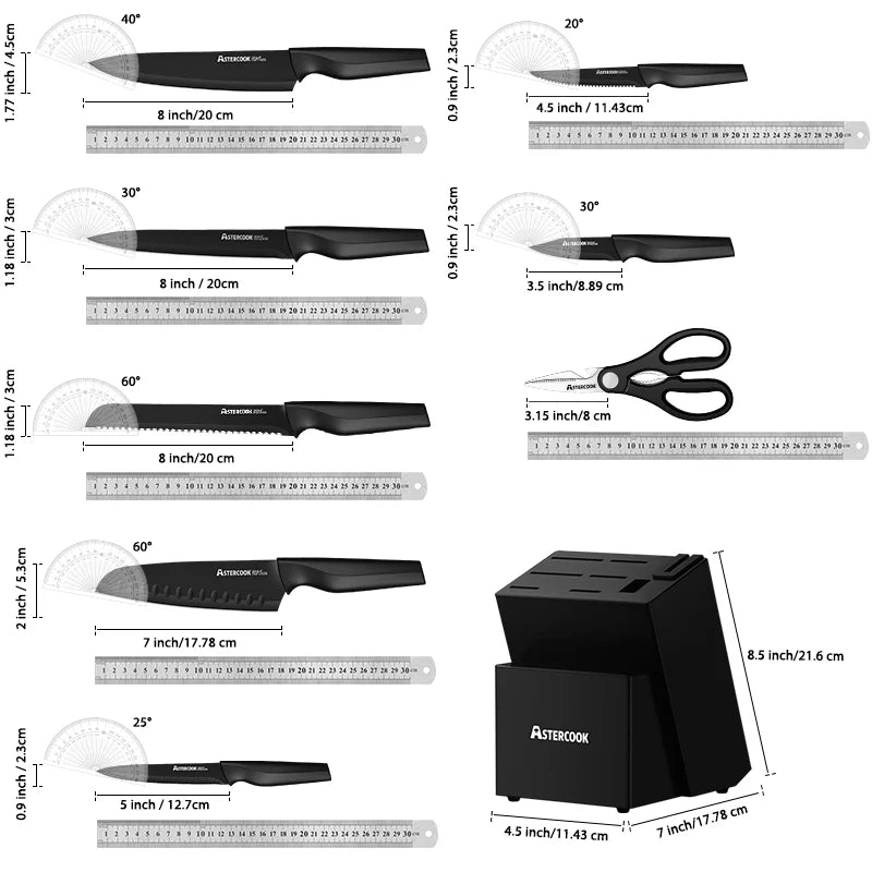 Kitchen Knife Set with Built-in Sharpener Block
