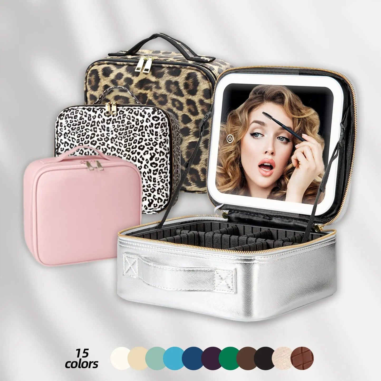3-Color LED Makeup Case with Adjustable Dividers