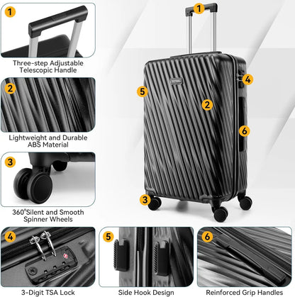 3 Piece Luggage Sets Hardshell Suitcase With TSA Lock