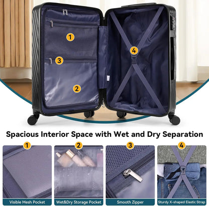 3 Piece Luggage Sets Hardshell Suitcase With TSA Lock