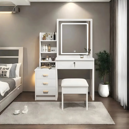 Makeup Dresser with Sliding Mirror and Lights
