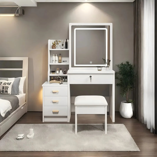 Makeup Dresser with Sliding Mirror and Lights