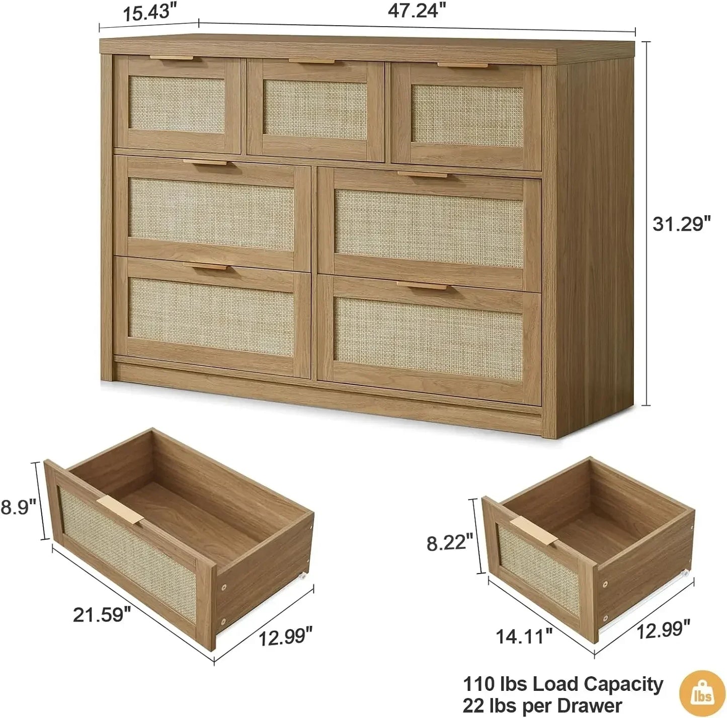Rattan Chests of Drawers with Metal Handle