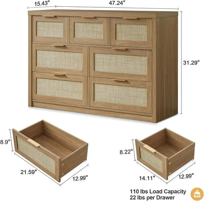 Rattan Chests of Drawers with Metal Handle