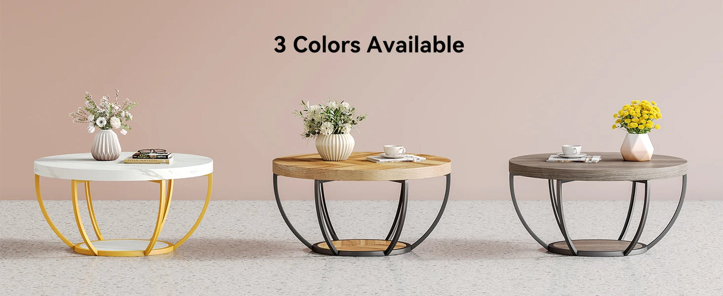 2-Tier Golden Metal Legs Accent Center Table