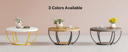 2-Tier Golden Metal Legs Accent Center Table