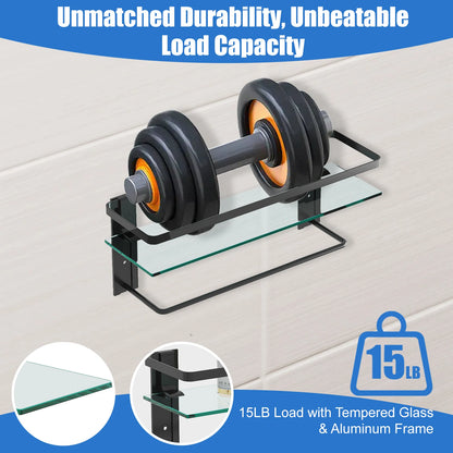 Glass Bathroom Shelf with Towel Bar 2-Tier