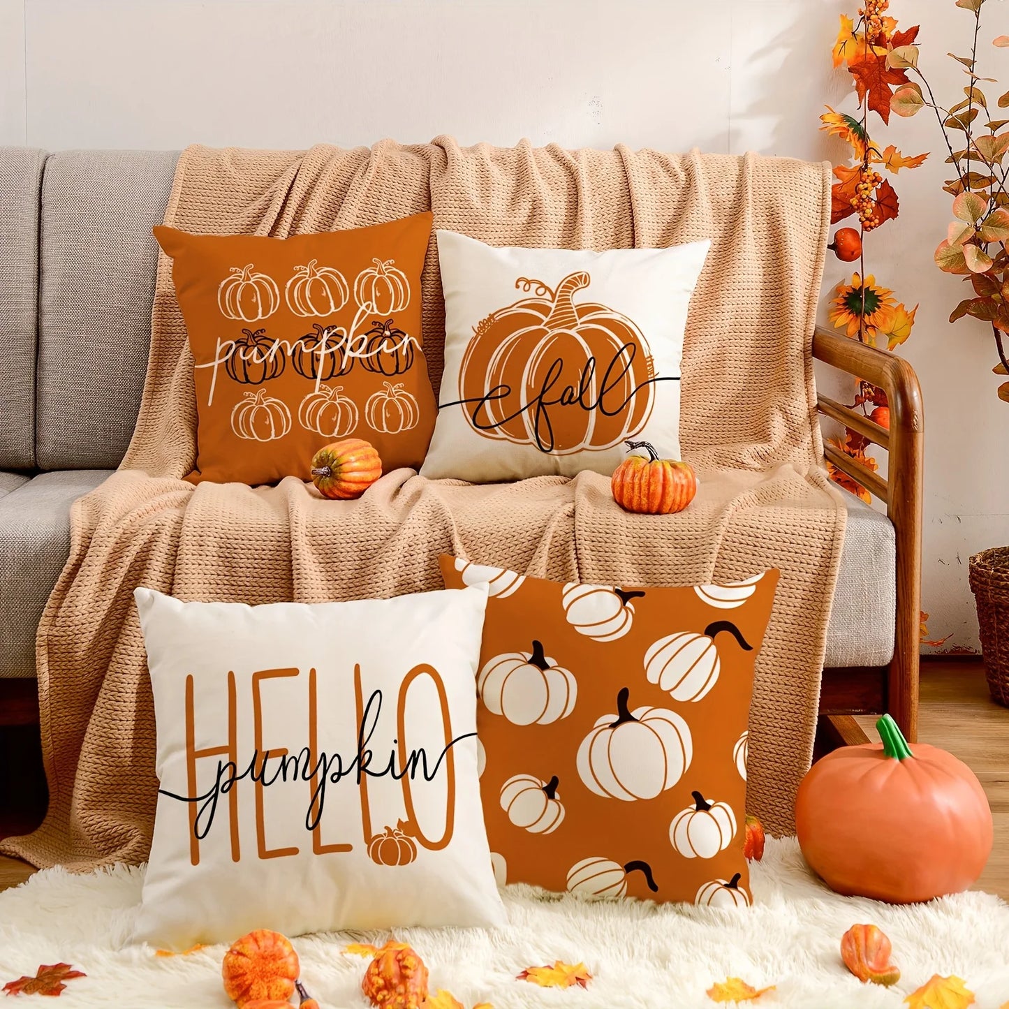 1pc/4pcs Vintage Fall Pillow Covers 18x18 Inch