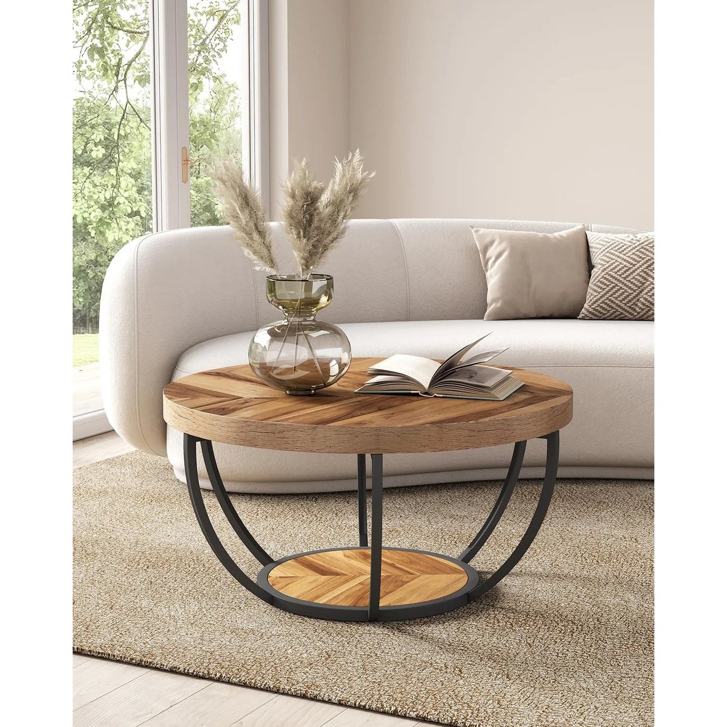 2-Tier Golden Metal Legs Accent Center Table