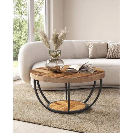 2-Tier Golden Metal Legs Accent Center Table
