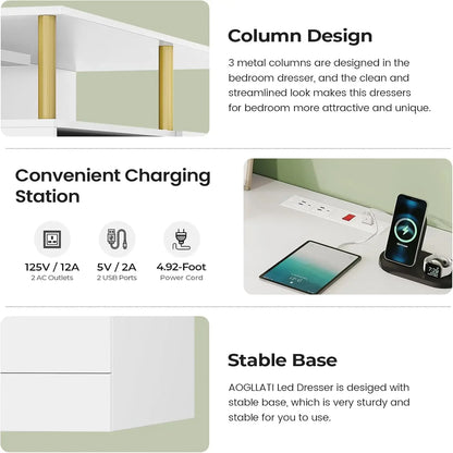 Dresser for Bedroom with charging station plus led light
