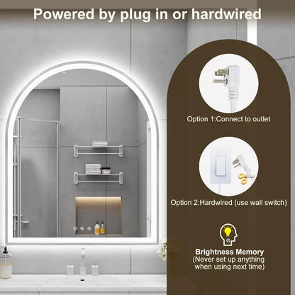 Arched LED Mirror for Bathroom with Front and Backlight