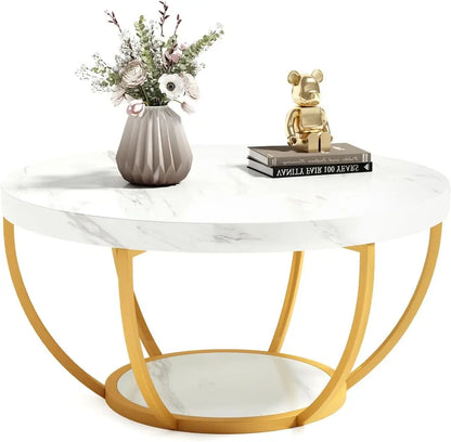 2-Tier Golden Metal Legs Accent Center Table