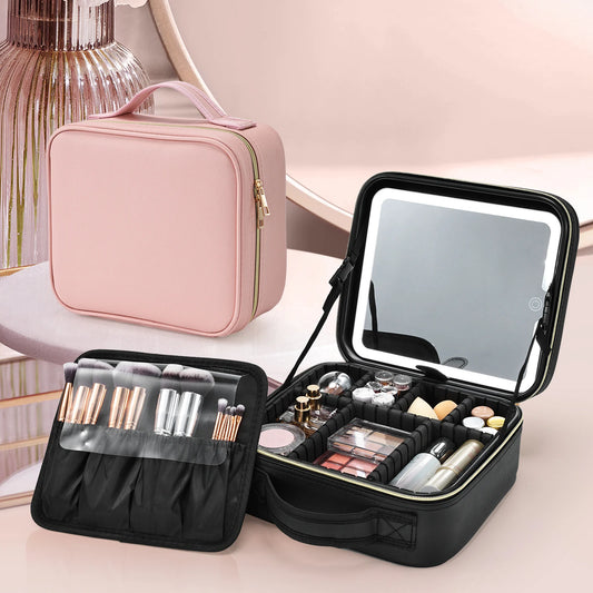 Makeup Bag With Led Mirror 3 Modes Lights