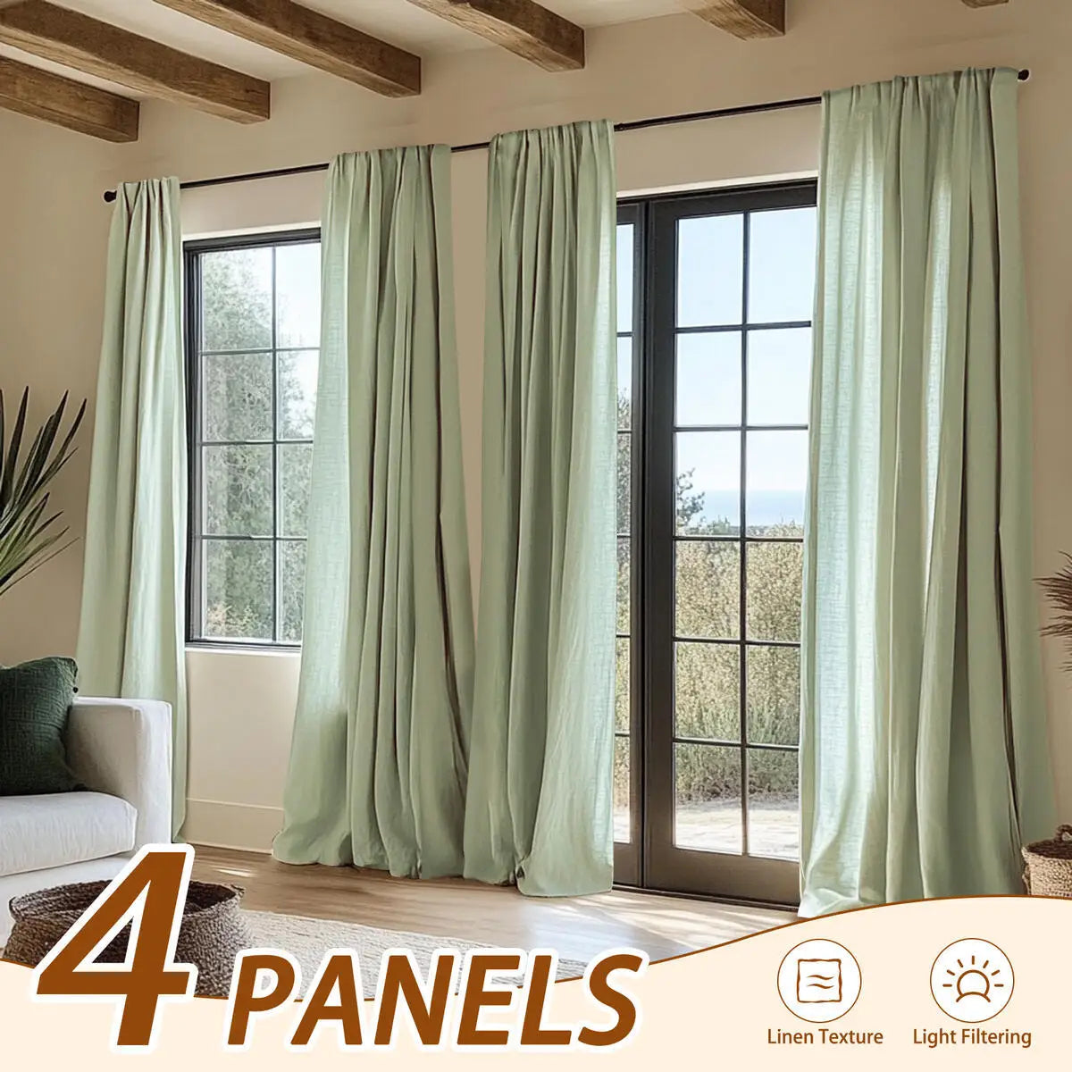 4PCS Farmhouse Light Filtering Curtains