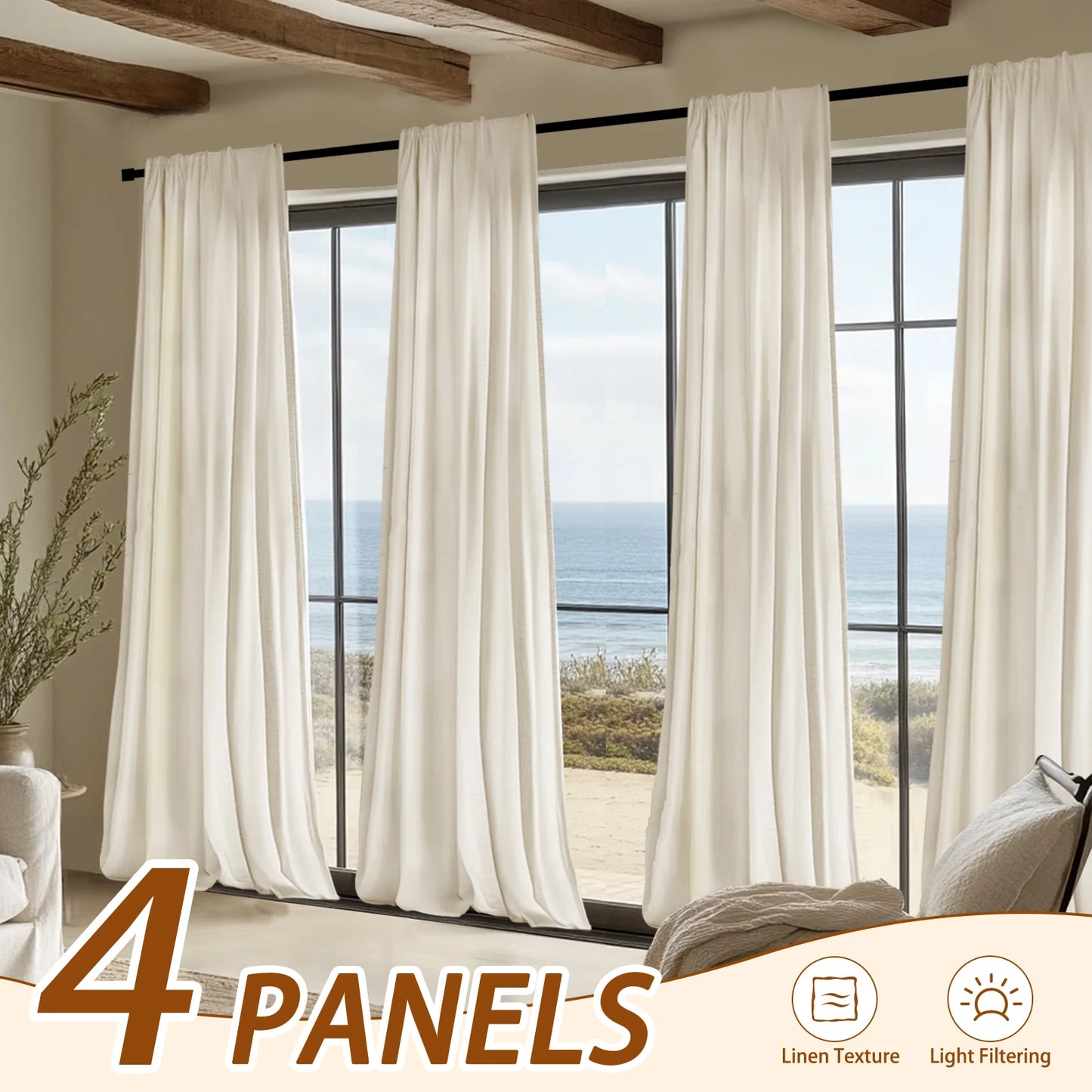 4PCS Farmhouse Light Filtering Curtains