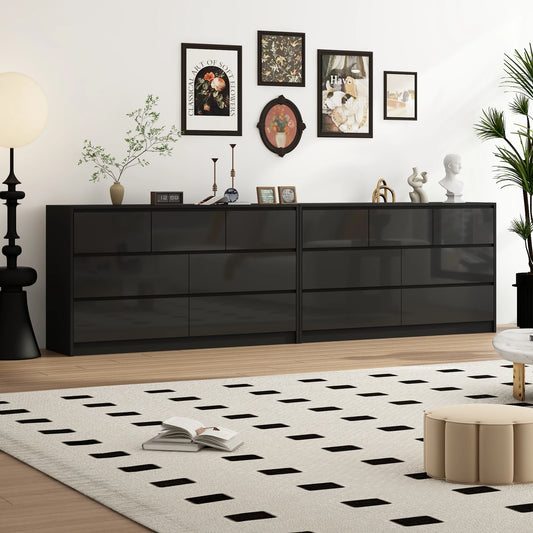 55 Inch Modern Dresser with High Gloss Drawers