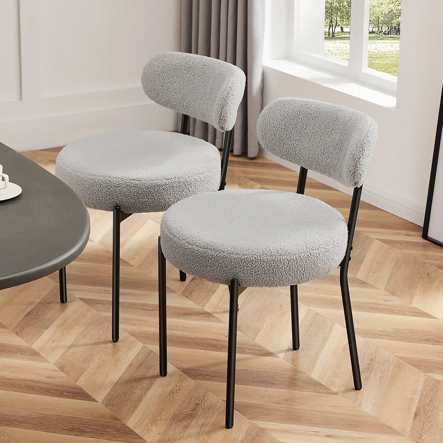 Round Dining Chairs Set of 2 Plush Fabric