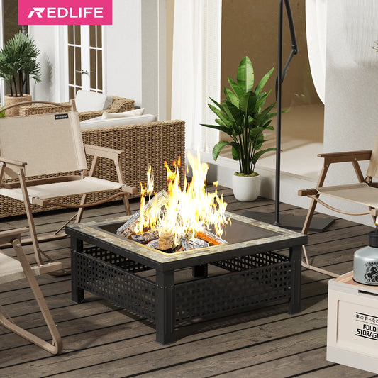 Outdoor Fireplace Table w/ Mesh Lid & Fire Poker