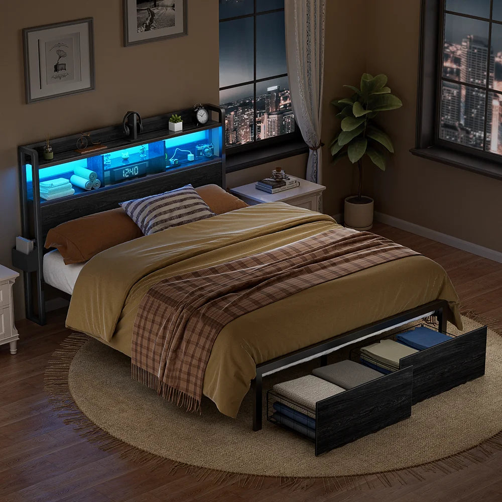 Full/Queen Size Bed Frame with Storage Headboard etc