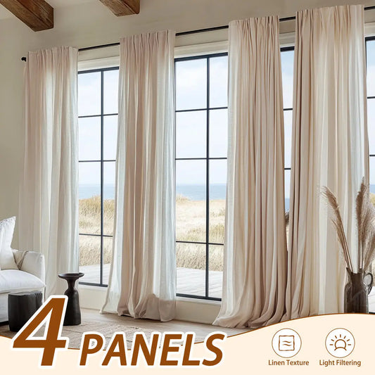 4PCS Farmhouse Light Filtering Curtains