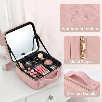 Makeup Bag With Led Mirror 3 Modes Lights