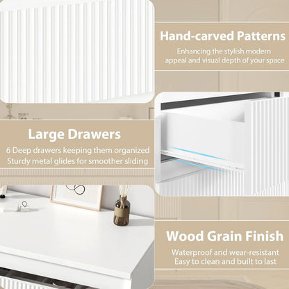 White 6 Drawer Dresser for Bedroom