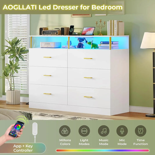 Dresser for Bedroom with charging station plus led light