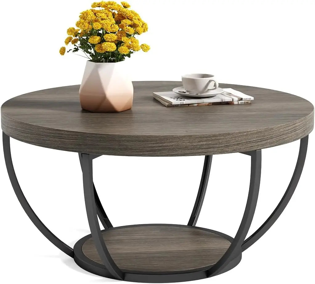 2-Tier Golden Metal Legs Accent Center Table