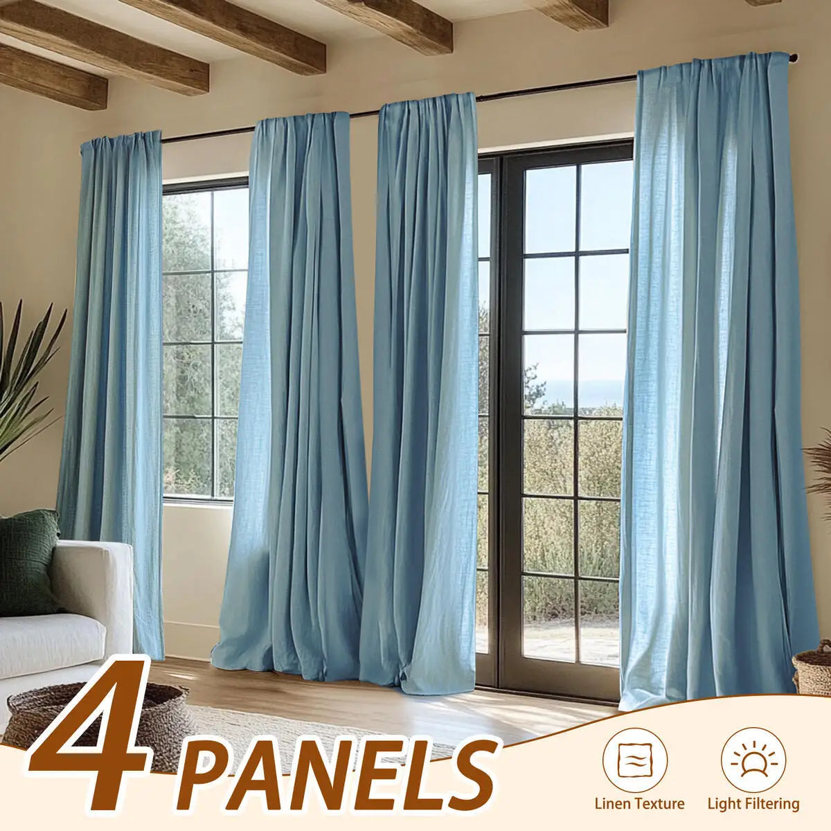 4PCS Farmhouse Light Filtering Curtains