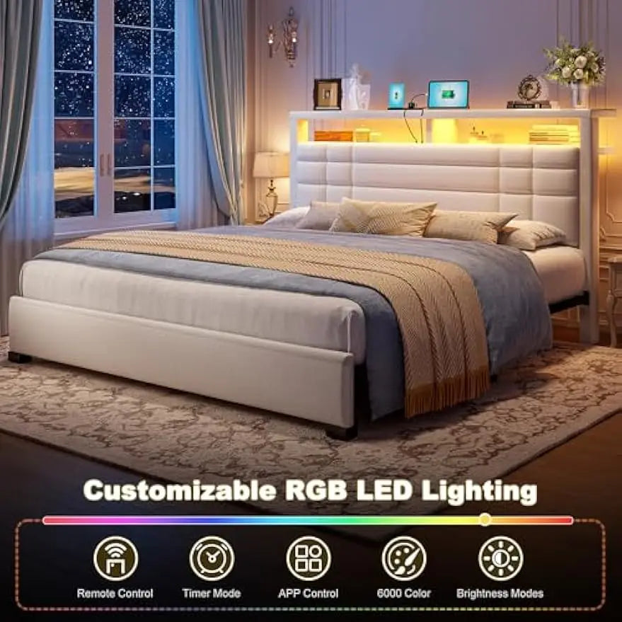 King Size Bed Frame with 2-Tier Storage