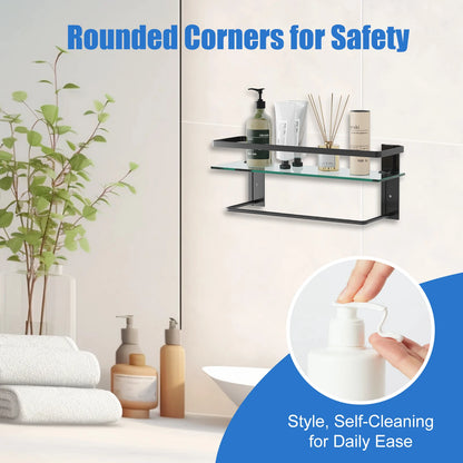 Glass Bathroom Shelf with Towel Bar 2-Tier