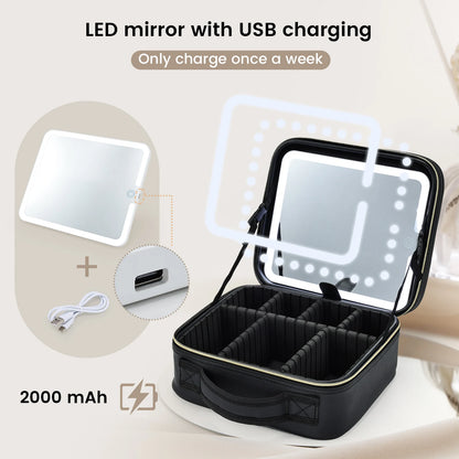 Makeup Bag With Led Mirror 3 Modes Lights